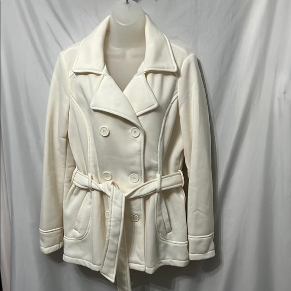J2 by Jou Jou Double Breated Sleece Pea Coat Women/Junior Light Cream Size XL - Picture 1 of 10